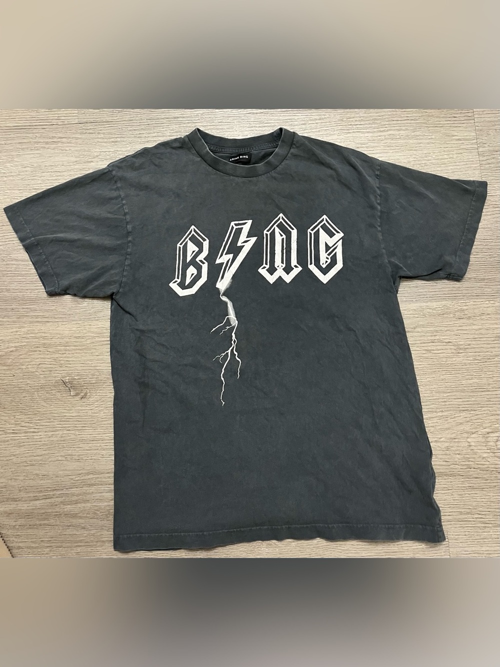 Anine Bing Black Tee with White Lightning Graphic